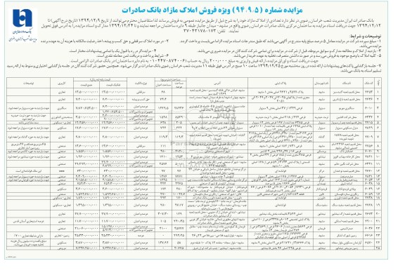 مزایده,مزایده فروش تعدادی از املاک کاربری تجاری مسکونی مزروعی صنعتی سنگبری