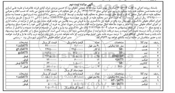 آگهی مزایده , مزایده فروش اموال توری ، چسب و... نوبت دوم