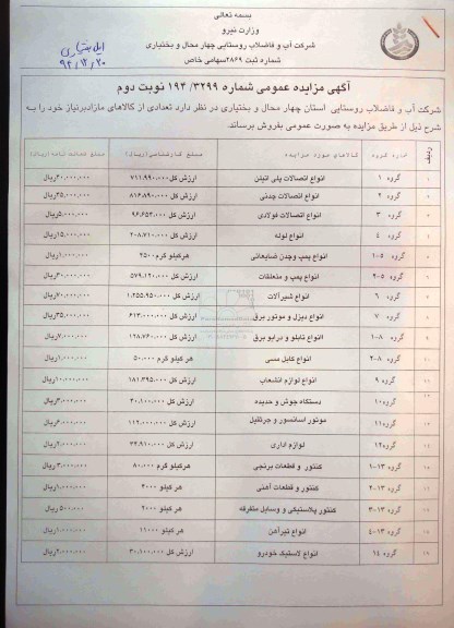 مزایده  انواع اتصالات پلی اتیلن  ...نوبت دوم 