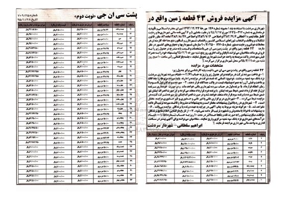 مزایده,مزایده فروش 43 قطعه زمین نوبت دوم 