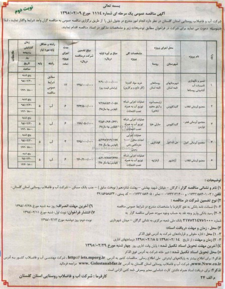 آگهی مناقصه عمومی, مناقصه تعمیر و نگهداری تاسیسات آب آشامیدنی روستاها ....نوبت دوم