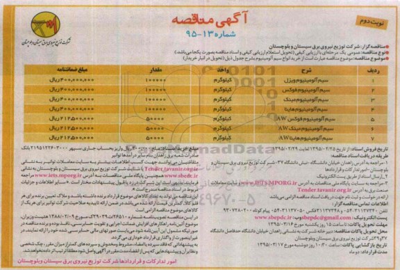 آگهی مناقصه , مناقصه خرید انواع سیم آلومینیوم ویزل و..... - نوبت دوم