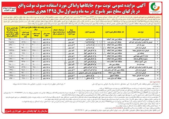 آگهی مزایده عمومی , مزایده جایگاه ها و اماکن مورد استفاده صنوف موقت -نوبت سوم