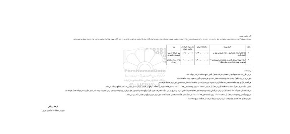 آگهی مناقصه عمومی, مناقصه خط انتقال آب خام پارک کوثر