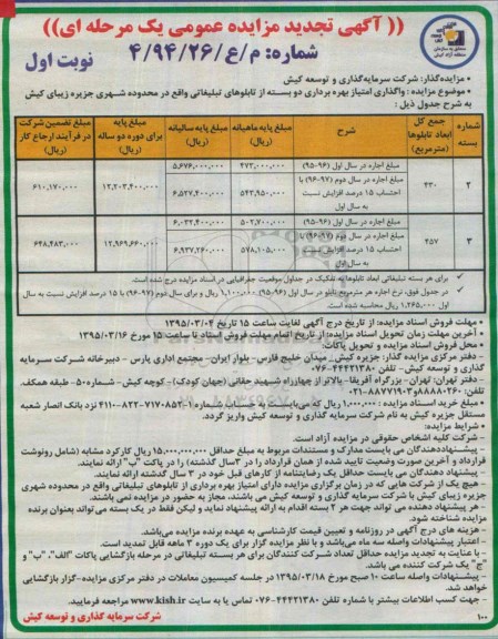 آگهی تجدید مزایده عمومی,مزایده واگذاری امتیاز بهره برداری از تابلوهای تبلیغاتی -تجدید 