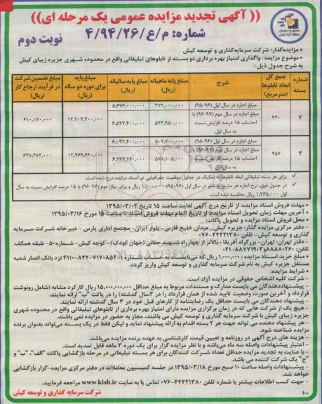 آگهی تجدید مزایده عمومی,مزایده واگذاری امتیاز بهره برداری از تابلوهای تبلیغاتی -تجدید نوبت دوم 