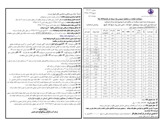 دعوتنامه شرکت در مناقصه , دعوتنامه شرکت در مناقصه خرید لوله پلی اتیلن 