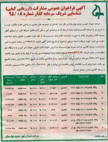 آگهی فراخوان عمومی مشارکت ارزیابی کیفی,فراخوان شناسایی شریک سرمایه گذار 