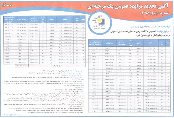 آگهی تجدید مزایده عمومی یک مرحله ای,مزایده تخصیص 37 قطعه زمین به منظور احداث بنای مسکونی در جزیره زیبای کیش