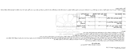 آگهی مناقصه عمومی, مناقصه تکمیل روشنایی پارک جنگلی