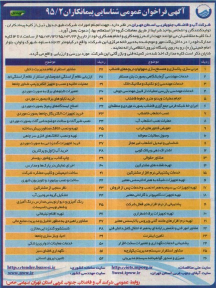 مناقصه ,مناقصه مرئی سازی پاکسازی و همسطح سازی منهولها و دریچه های فاضلاب....