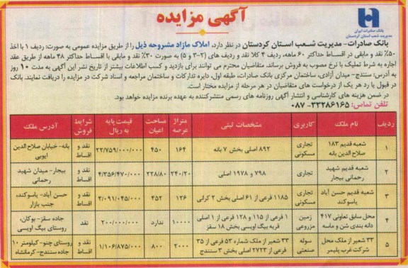 مزایده,مزایده فروش املاک مازاد کاربری تجاری مسکونی زمین و سوله صنعتی 