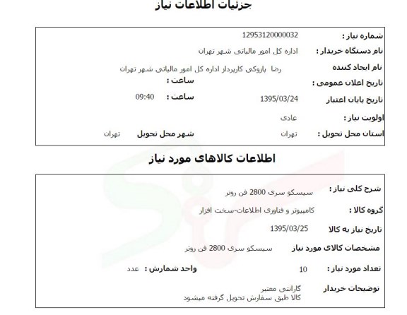 استعلام, استعلام سیسکو سری 2800 فن روتر