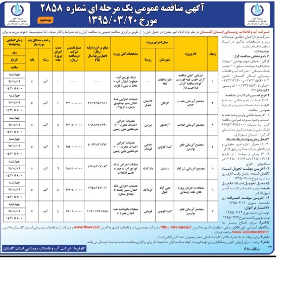 ارزیابی کیفی مناقصه گران جهت تهیه فهرست کوتاه مناقصه گران صلاحیت دار نوبت دوم 