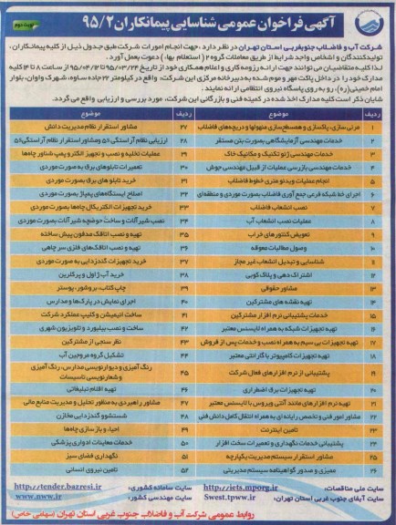 مناقصه ,مناقصه مرئی سازی پاکسازی و همسطح سازی منهولها و دریچه های فاضلاب....نوبت دوم 