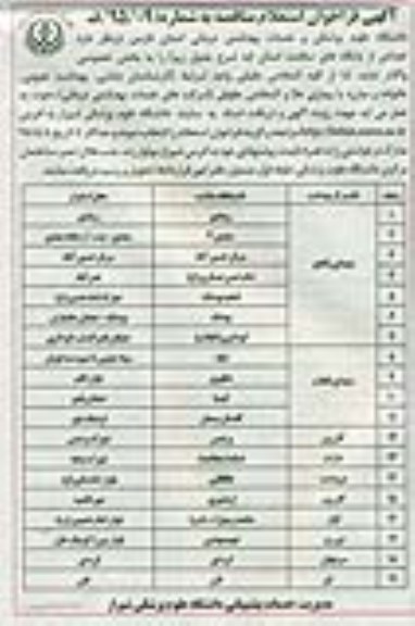 آگهی فراخوان استعلام مناقصه ,مناقصه  واگذاری تعدادی از پایگاه های سلامت شیراز و شهرستانها 