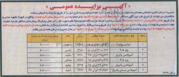 مزایده , مزایده فروش تعدادی خودرو