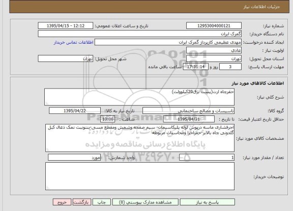 استعلام, استعلام حفره چاه ارت ( پست برق 20 کیلوولت ) 