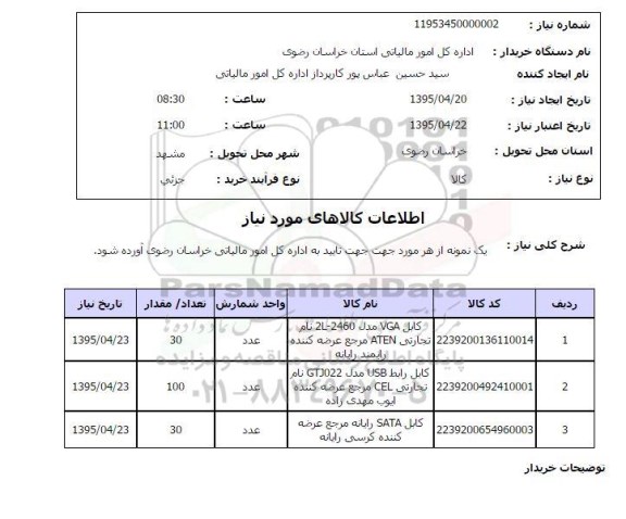 استعلام , استعلام کابل VGA