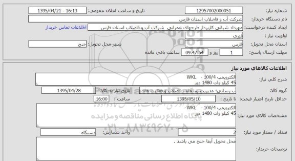 استعلام , استعلام الکتروپمپ 100/4 - wkl