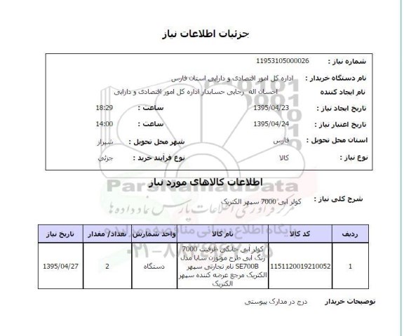 استعلام , استعلام کولر آبی 7000 سپهر الکتریک 