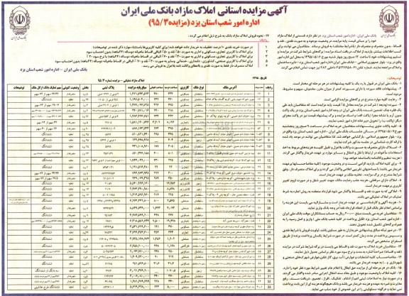 مزایده,مزایده فروش قسمتی از املاک مازاد بر مبنای قیمت پایه 95.4.28