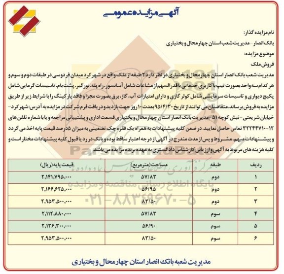 مزایده,مزایده فروش دو طبقه از ملک