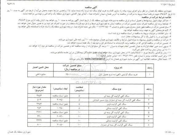 آگهی مناقصه , مناقصه خرید انواع سنگ 