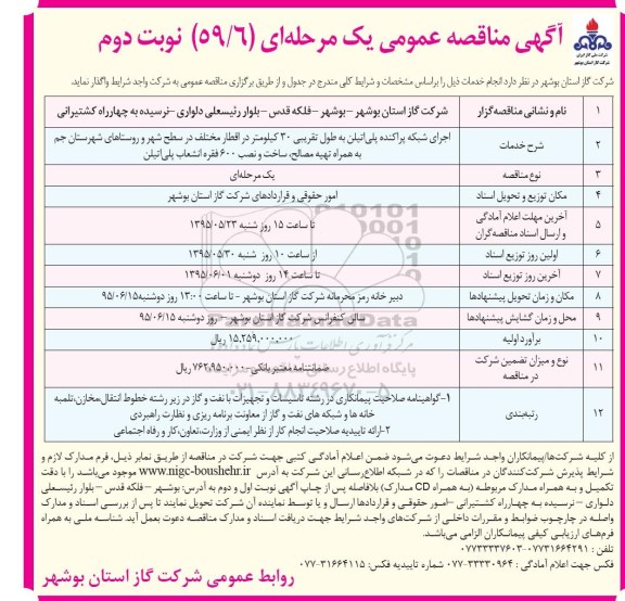 آگهی مناقصه عمومی , مناقصه اجرای شبکه پراکنده پلی اتیلن -نوبت دوم