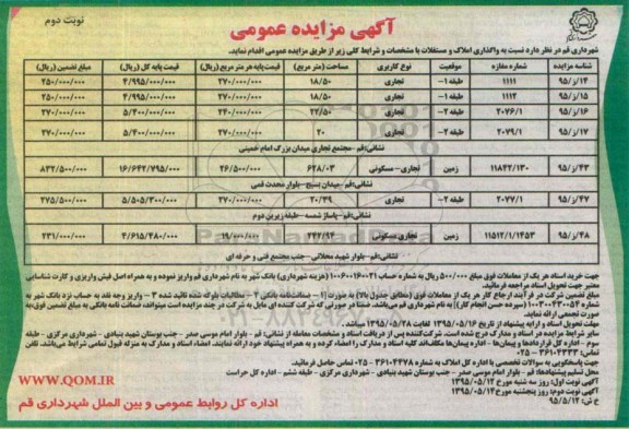 مزایده,مزایده واگذاری املاک و مستغلات نوبت دوم 