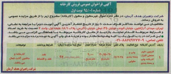 آگهی فراخوان عمومی , فراخوان فروش کارخانه 