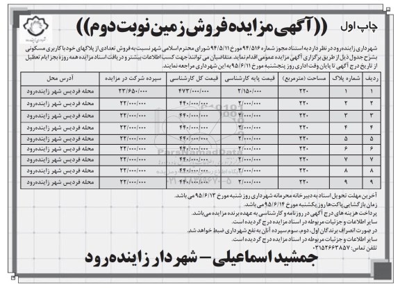 مزایده,مزایده فروش تعدادی از پلاکهای خود کاربری مسکونی 