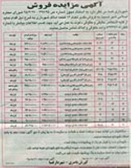 مزایده,مزایده فروش نقدی تعداد 16 قطعه املاک شهرداری نوبت دوم 