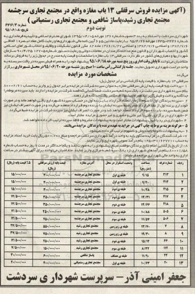 مزایده,مزایده فروش سرقفلی 13 باب مغازه نوبت دوم 