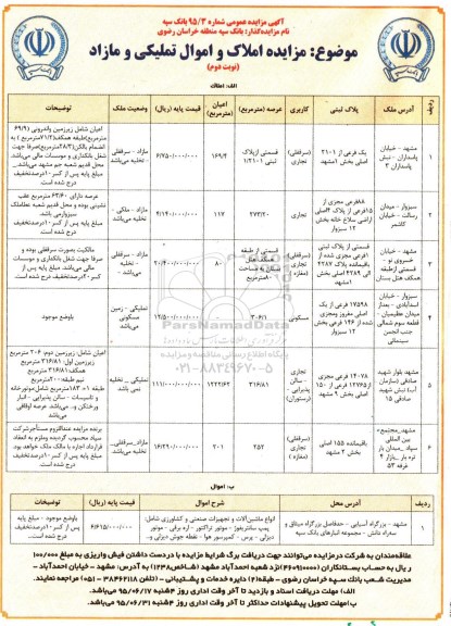 مزایده,مزایده املاک و انواع ماشین آلات نوبت دوم 