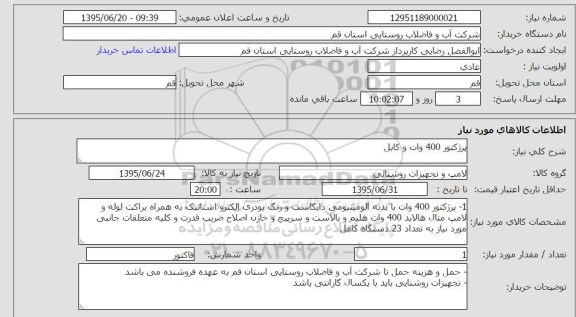 استعلام  , استعلام پرژکتور 400 وات و کابل 