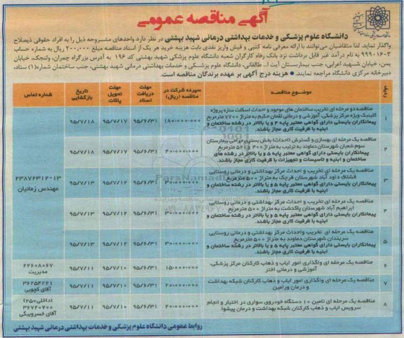 آگهی مناقصه عمومی , مناقصه دو مرحله ای تخریب ساختمان های موجود و احداث اسکلت سازه پروژه کلینیک ویژه مرکز پزشکی...... 