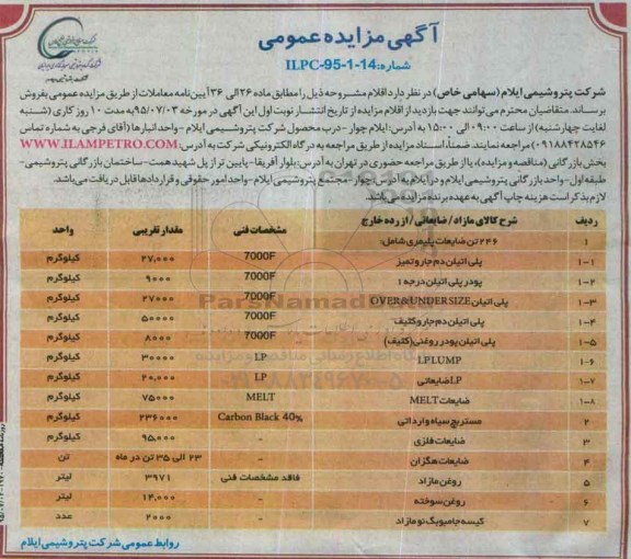 مزایده , مزایده 246 تن ضایعات پلیمری 