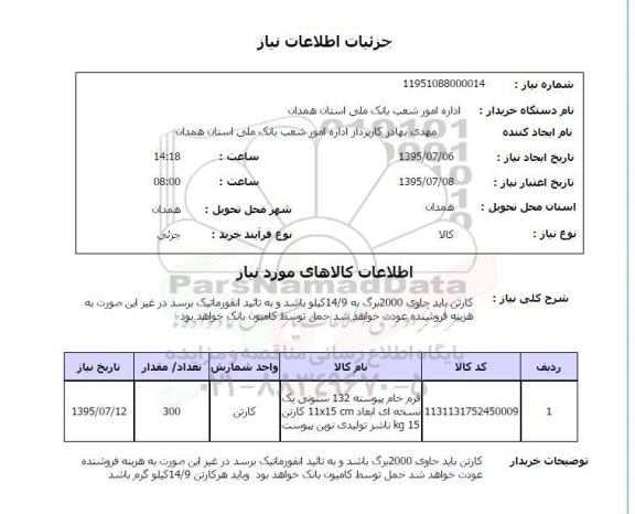 استعلام , استعلام فرم خام پیوست 132 ستونی