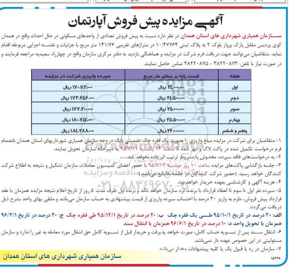 مزایده,مزایده پیش فروش تعدادی از واحدهای مسکونی در حال احداث 