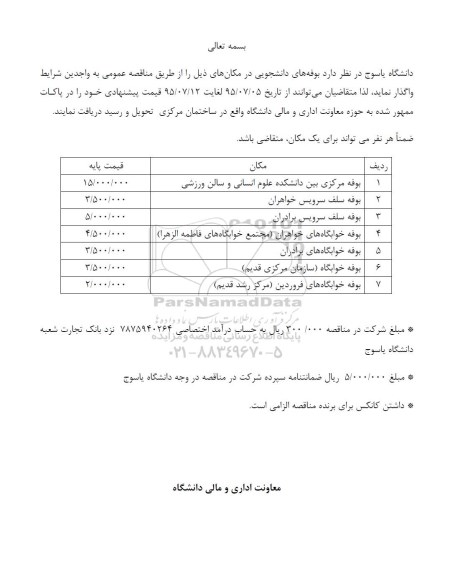 مزایده بوفه های دانشجویی