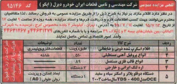 آگهی مزایده عمومی , مزایده فروش اقلام اسکرپ شده ذوبی و ضایعاتی و ...