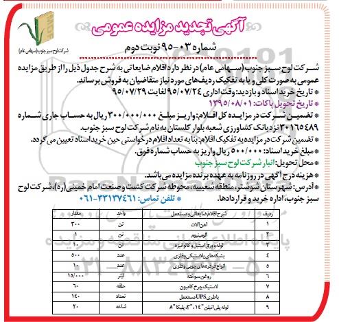 آگهی تجدید مزایده عمومی , مزایده فروش اقلام ضایعاتی تجدید نوبت دوم