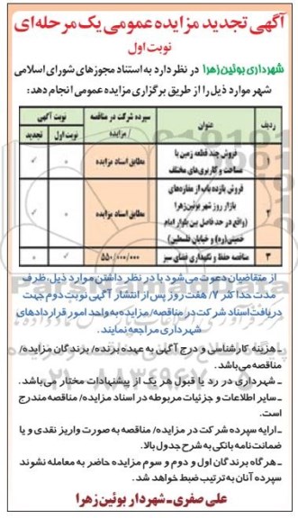 تجدید مزایده فروش چند قطعه زمین