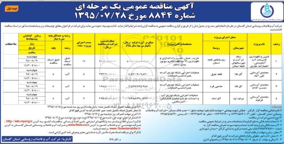 آگهی مناقصه عمومی, مناقصه تامین و نگهداری تاسیسات آب آشامیدنی - اعتبارات جاری نوبت اول 