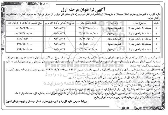 مزایده,مزایده واگذاری ساخت واحدها به سرمایه گذاران