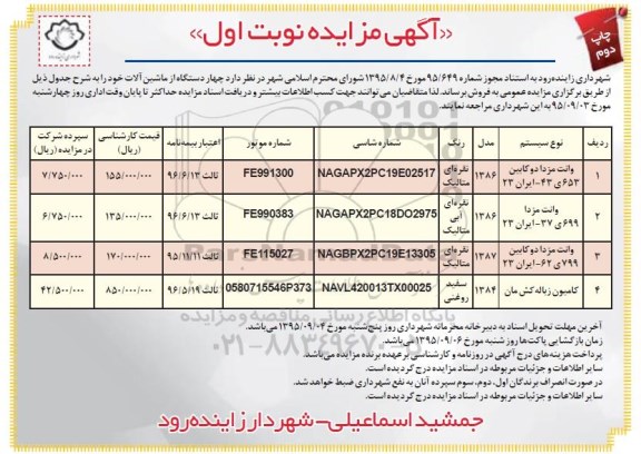 آگهی مزایده , مزایده فروش چهار دستگاه ماشین آلات نوبت اول چاپ دوم