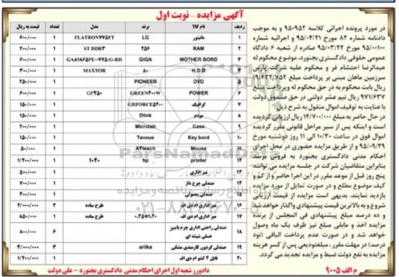 آگهی مزایده, مزایده مانیتور LG و ...