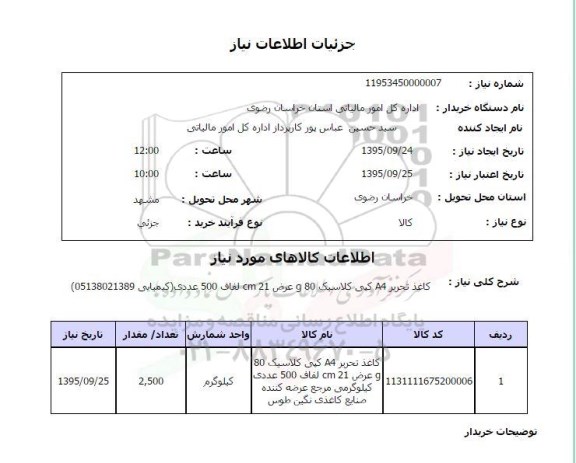 استعلام, استعلام کاغذ تحریر A4 کپی کلاسیک