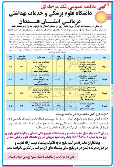 آگهی مناقصه عمومی یک مرحله ای ، مناقصه عملیات ساختمانی و اجرای تاسیسات برقی و مکانیکی